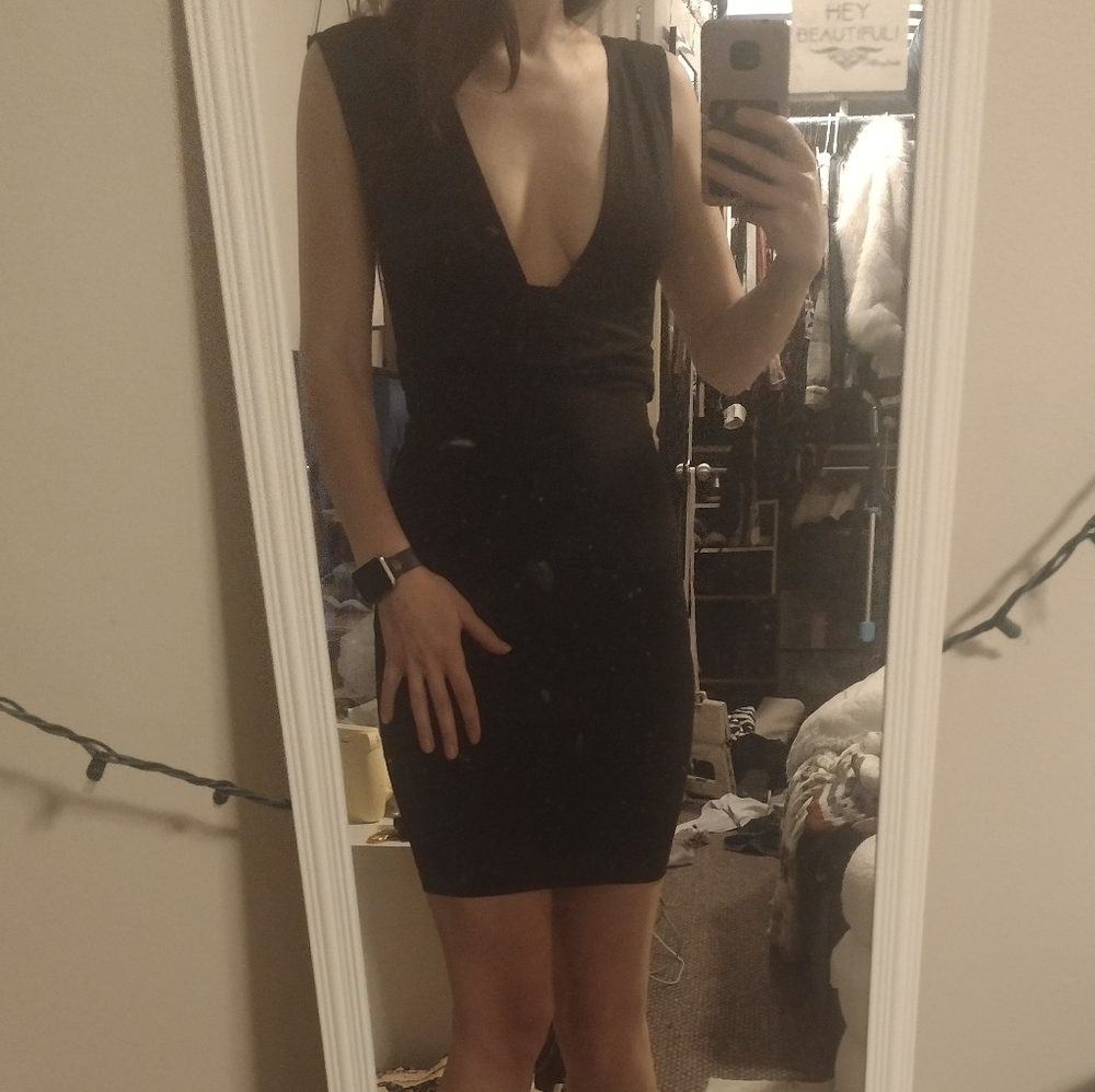 Deep V Bodycon Dress with Bow